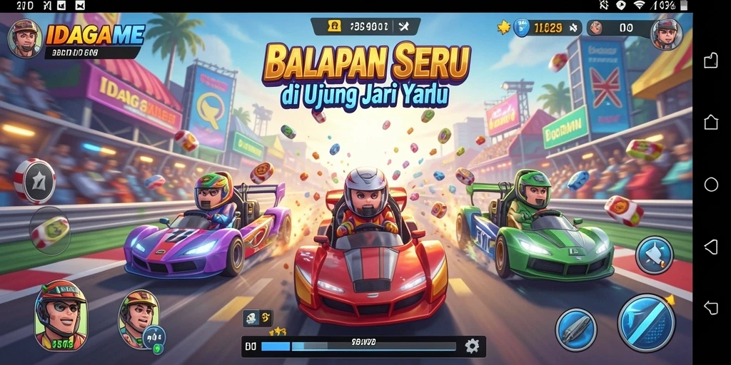 Screenshot gameplay IDAGAME menampilkan aksi balapan yang mendebarkan.