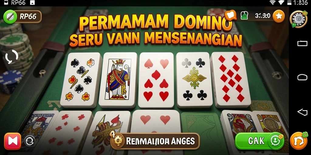 Screenshot utama RP66 menampilkan aksi seru permainan Domino.